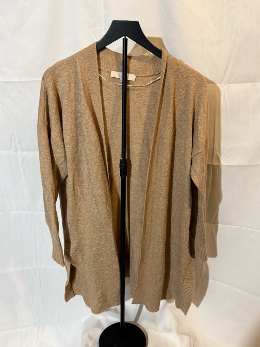 LOFT Camel Open-Front Lightweight Cardigan